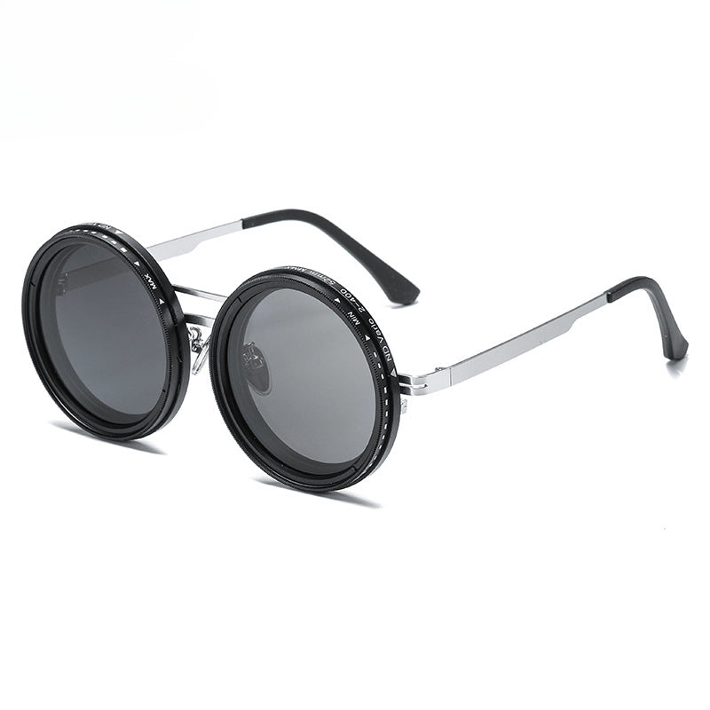 Lela Vintage Round Double Beam ND Dimming Sunglasses