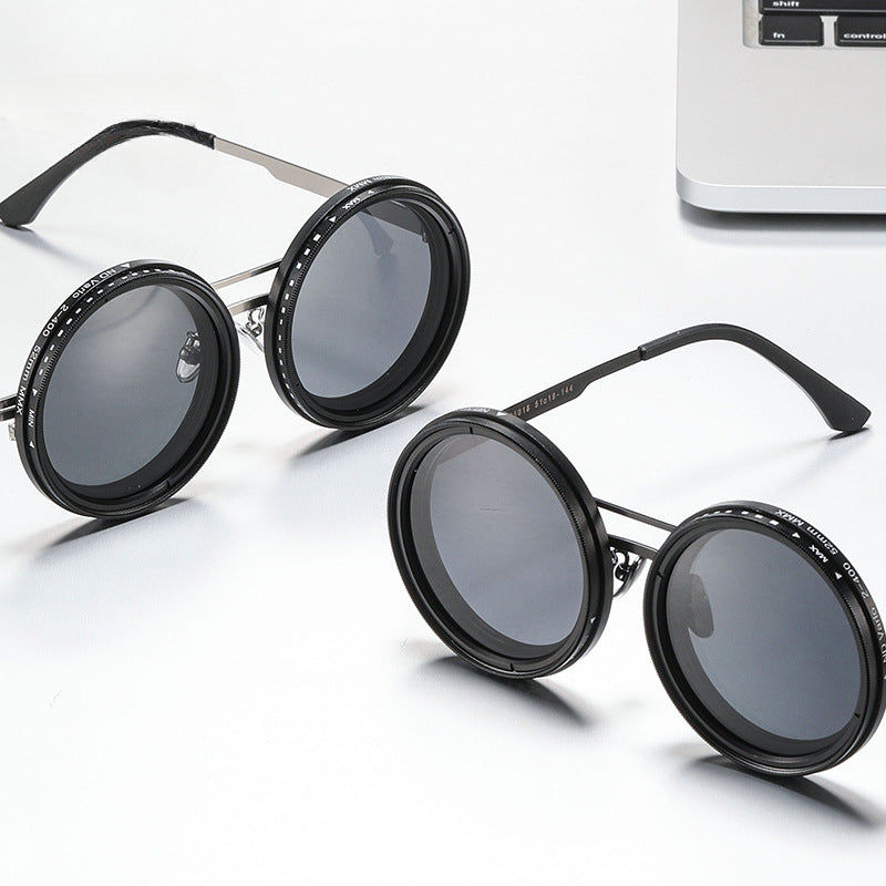 Lela Vintage Round Double Beam ND Dimming Sunglasses