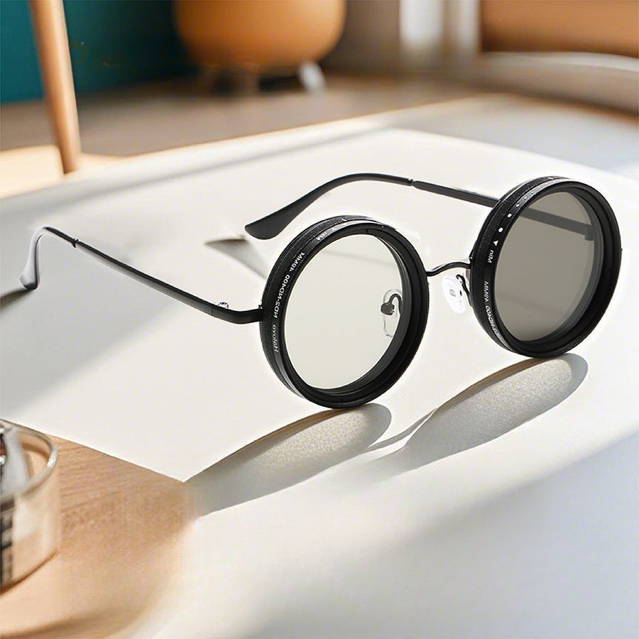 Carmo Vintage Round Steampunk Sunglasses with ND Dimming