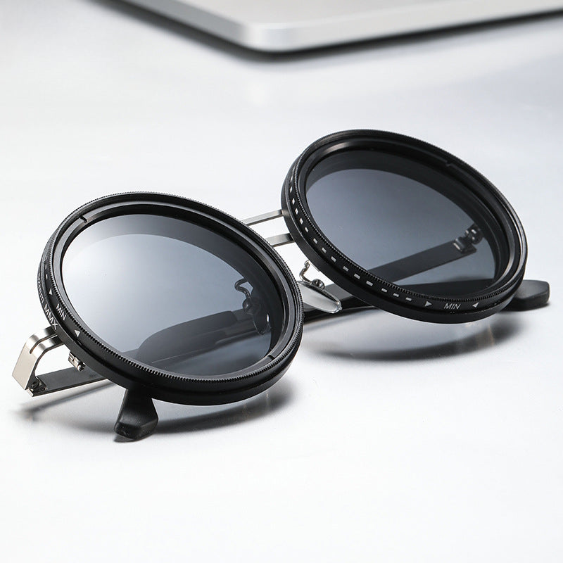 Lela Vintage Round Double Beam ND Dimming Sunglasses