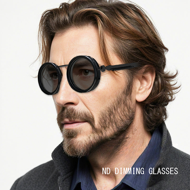 Moss Vintage Round Steampunk ND Dimming Sunglasses