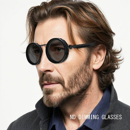 Moss Vintage Round Steampunk ND Dimming Sunglasses