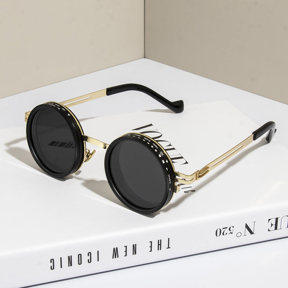 Jang Vintage Round Steampunk Sunglasses with ND Dimming Feature