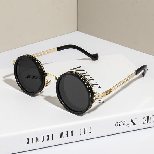 Jang Vintage Round Steampunk Sunglasses with ND Dimming Feature