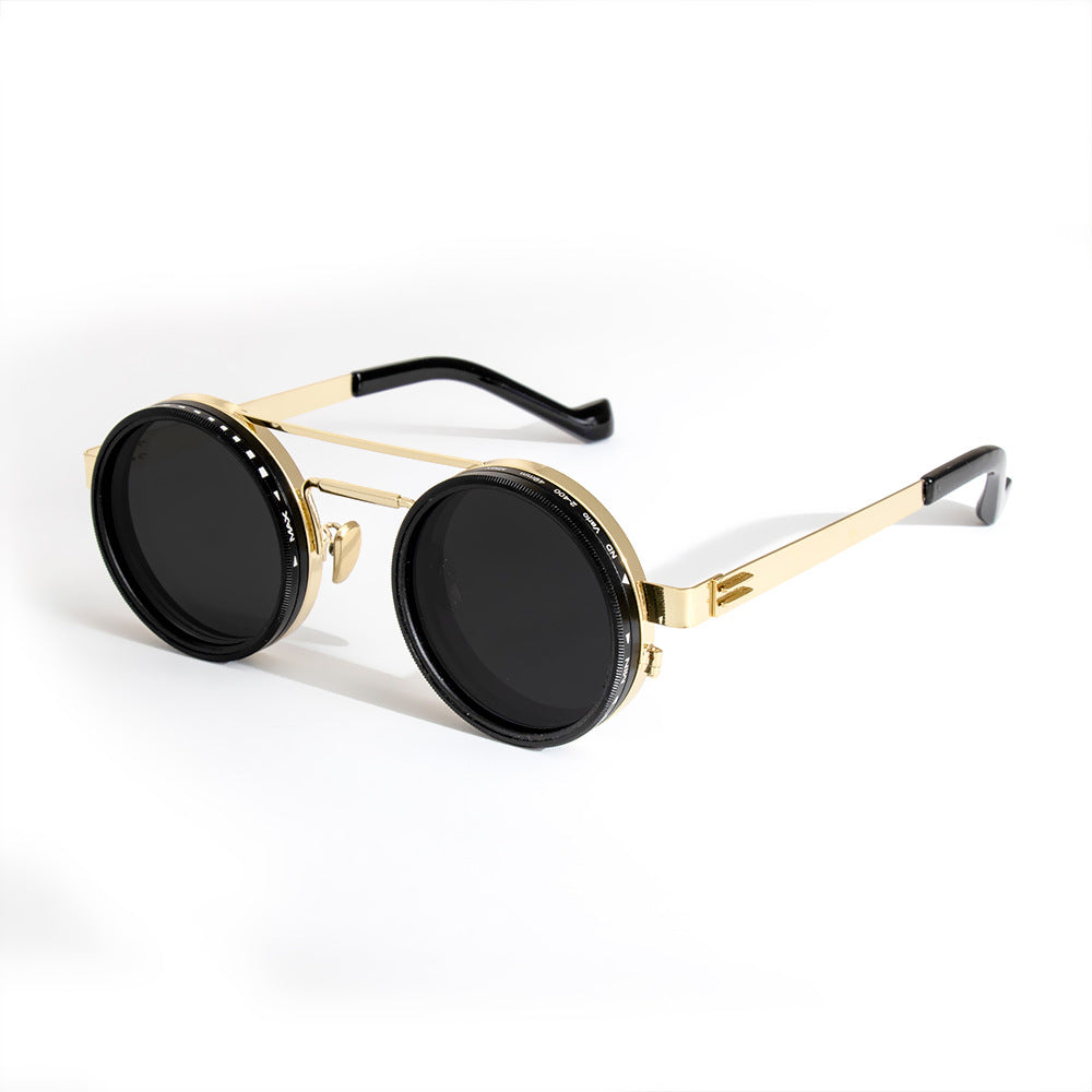 Gladys Vintage Round Steampunk Dual Beam ND Dimming Sunglasses