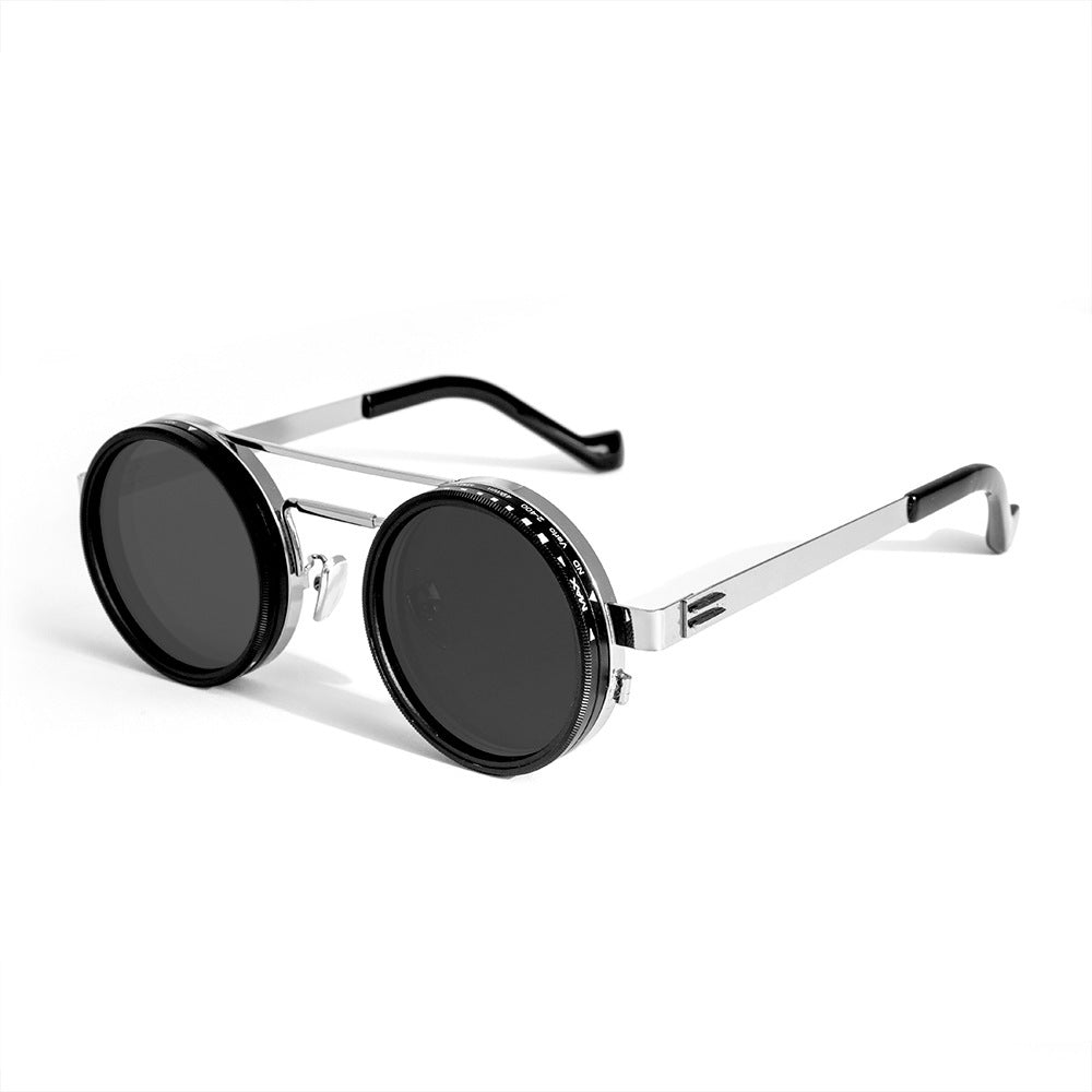 Gladys Vintage Round Steampunk Dual Beam ND Dimming Sunglasses