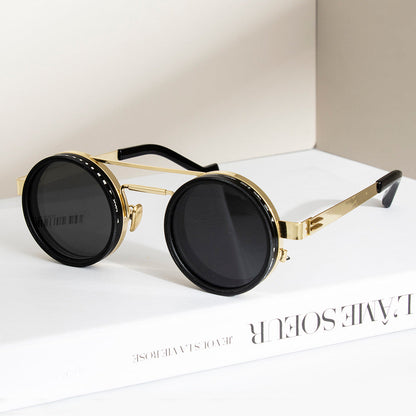 Gladys Vintage Round Steampunk Dual Beam ND Dimming Sunglasses
