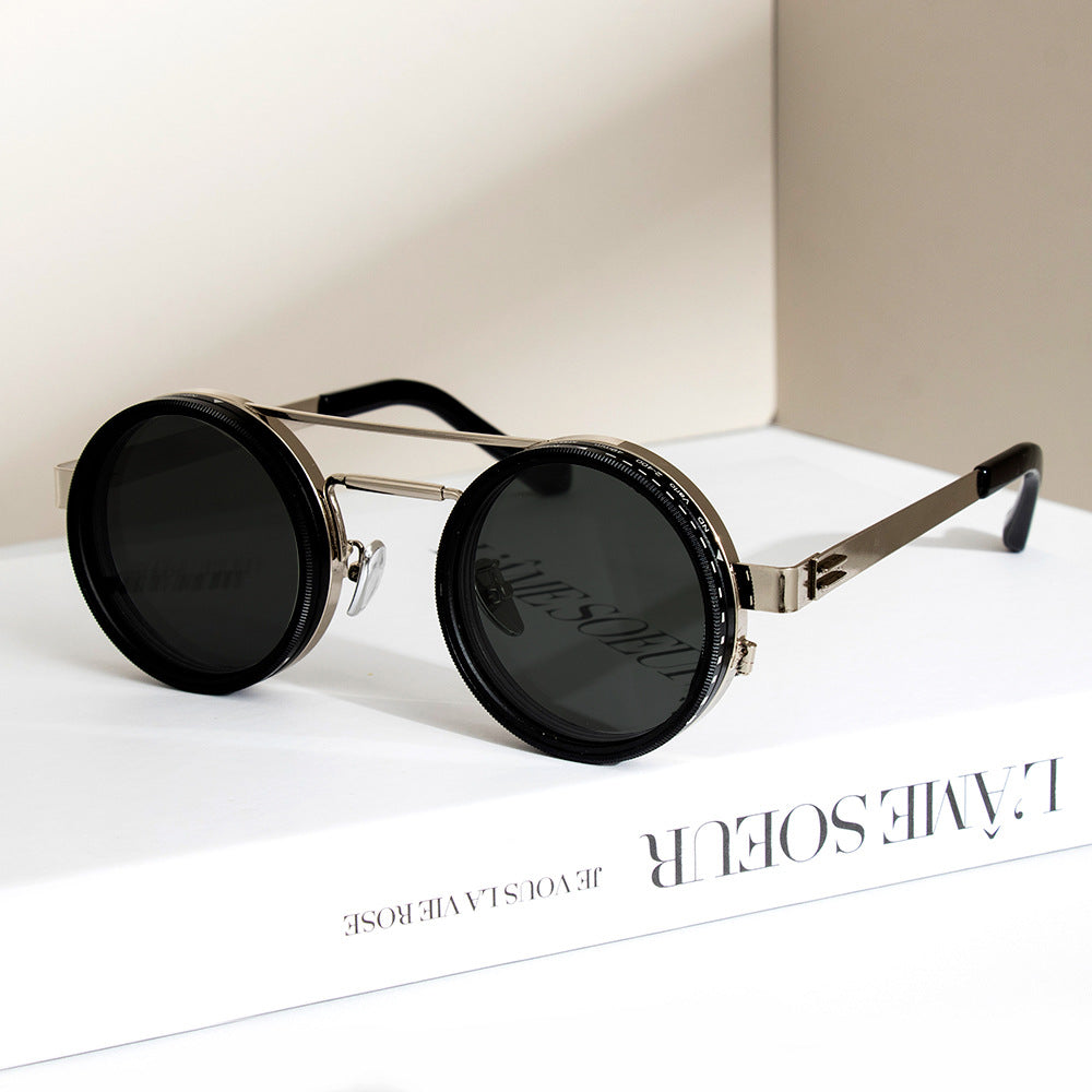 Gladys Vintage Round Steampunk Dual Beam ND Dimming Sunglasses