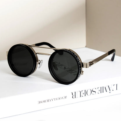 Gladys Vintage Round Steampunk Dual Beam ND Dimming Sunglasses