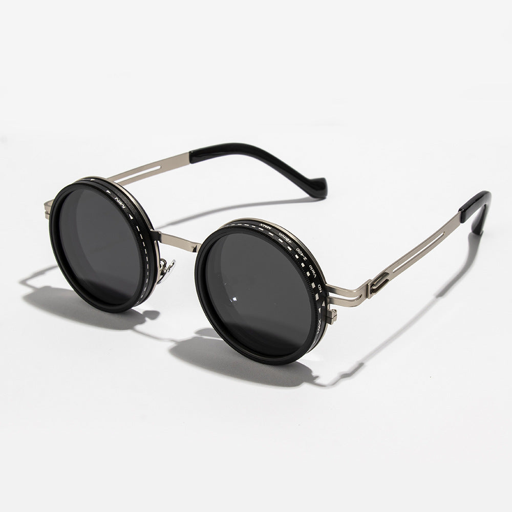 Jang Vintage Round Steampunk Sunglasses with ND Dimming Feature