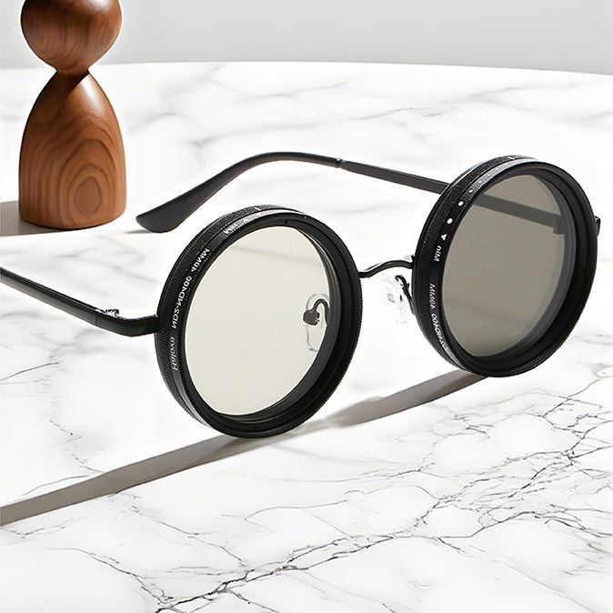 Carmo Vintage Round Steampunk Sunglasses with ND Dimming