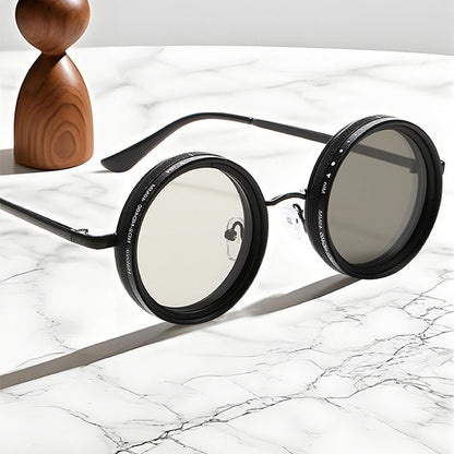 Carmo Vintage Round Steampunk Sunglasses with ND Dimming